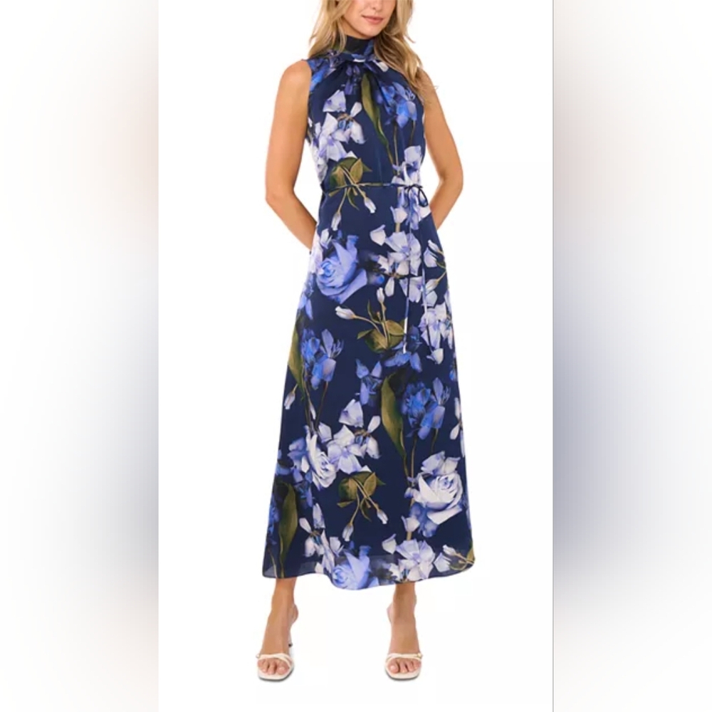 Ted Baker Navy Floral Maxi Dress with Tie Detail
